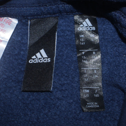 Adidas Boys Navy Blue Pullover Hoodie 13-14 Years Cotton Blend