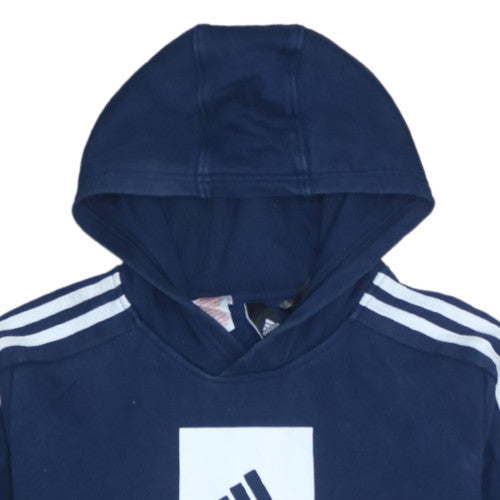 Adidas Boys Navy Blue Pullover Hoodie 13-14 Years Cotton Blend