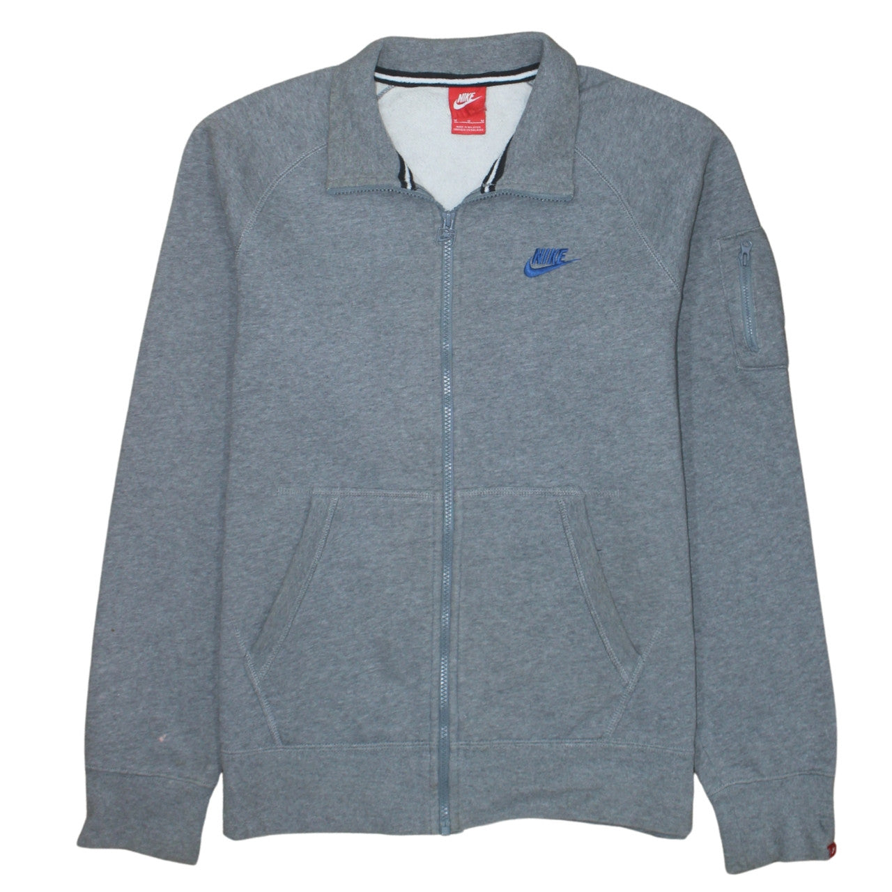 Nike Men’s Grey Full Zip Collared Sweatshirt Size M Fleece Logo Top