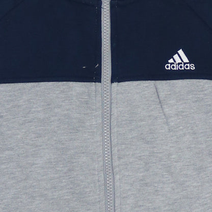 Adidas Boys Grey & Navy Full Zip Hoodie 11-12 Years Cotton Blend Sportswear
