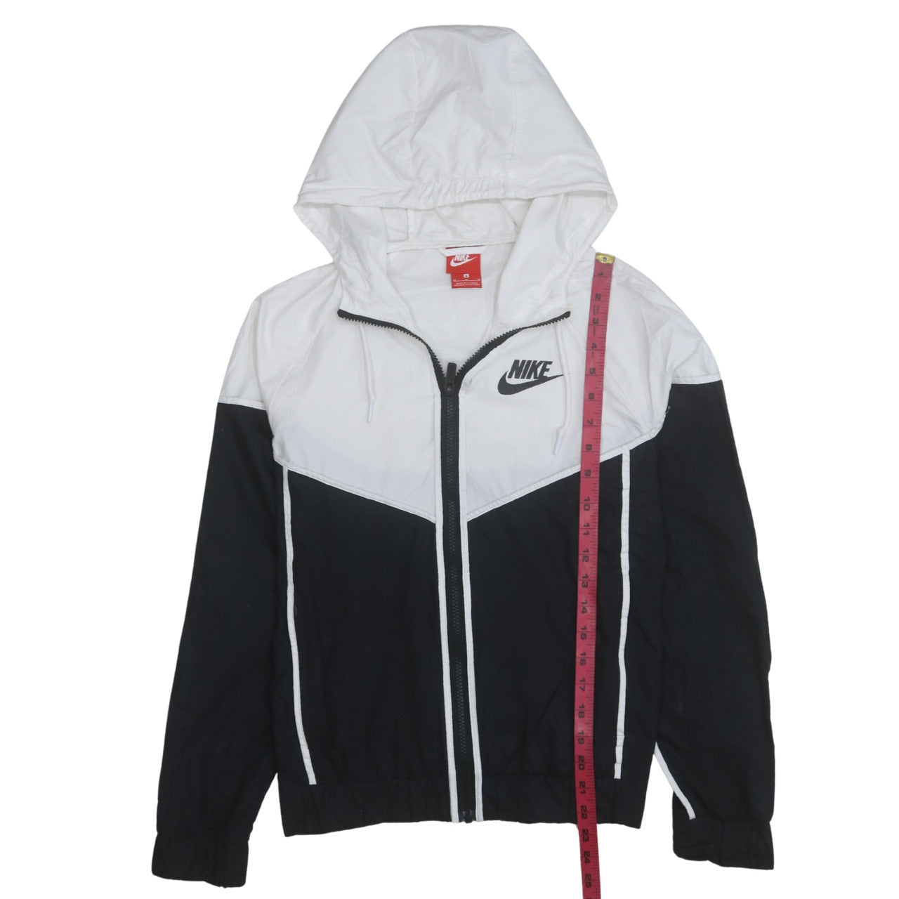 Nike Women Black White Windbreaker Jacket Hooded Full Zip M