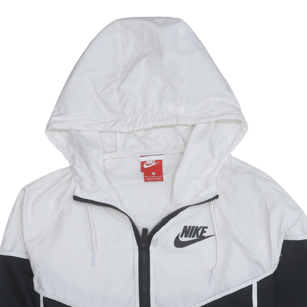 Nike Women Black White Windbreaker Jacket Hooded Full Zip M