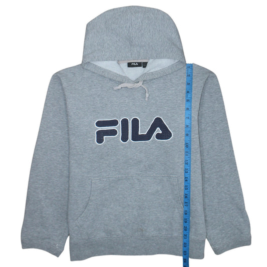 Fila Womens Grey Pullover Hoodie L Logo Print Casual Sweatshirt