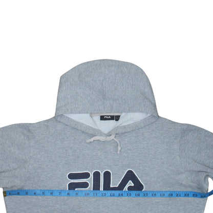 Fila Womens Grey Pullover Hoodie L Logo Print Casual Sweatshirt