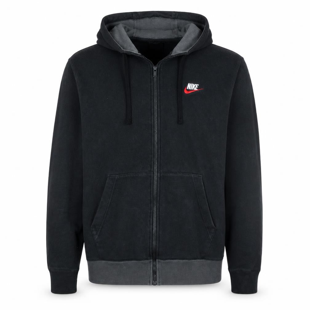 Nike Men's Black Full Zip Hoodie M Embroidered Logo Fleece