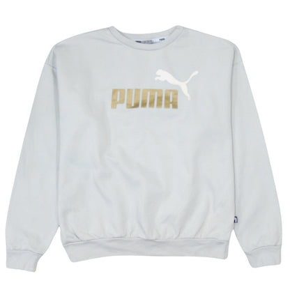 Puma Women White Crew Neck Logo Sweatshirt M Relaxed Fit