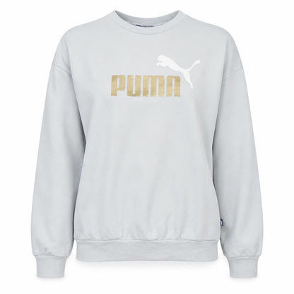 Puma Women White Crew Neck Logo Sweatshirt M Relaxed Fit