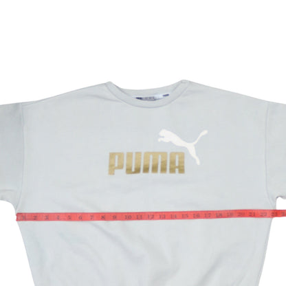 Puma Women White Crew Neck Logo Sweatshirt M Relaxed Fit
