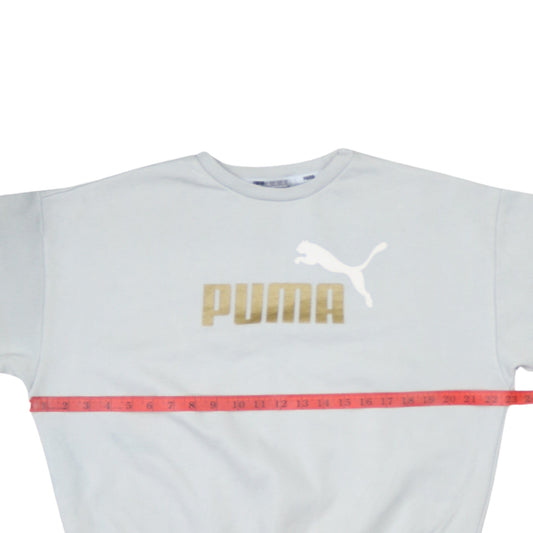 Puma Women White Crew Neck Logo Sweatshirt M Relaxed Fit