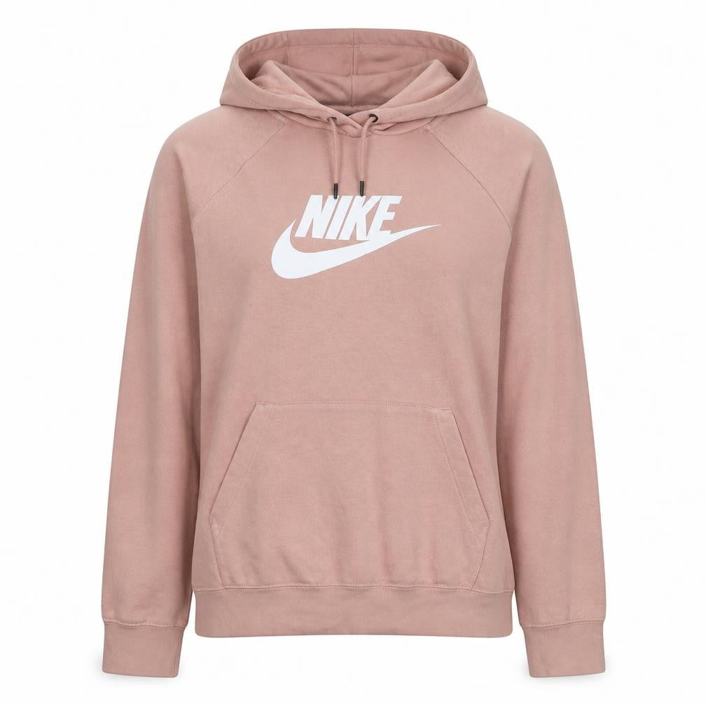 Nike Womens Pink Pullover Hoodie L Cotton Blend Logo Sweatshirt