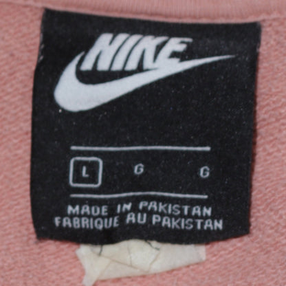 Nike Womens Pink Pullover Hoodie L Cotton Blend Logo Sweatshirt