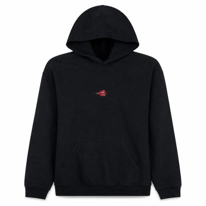 Late Club Black Pullover Hoodie Women S Embroidered Lips Design