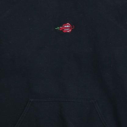 Late Club Black Pullover Hoodie Women S Embroidered Lips Design