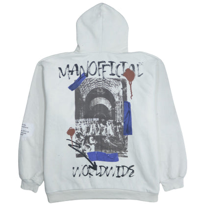 boohooMAN Mens White Graphic Print Pullover Hoodie L