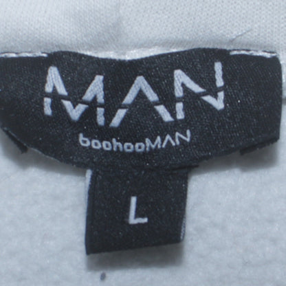 boohooMAN Mens White Graphic Print Pullover Hoodie L