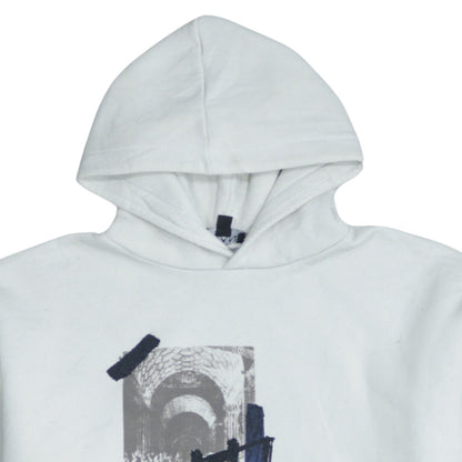 boohooMAN Mens White Graphic Print Pullover Hoodie L