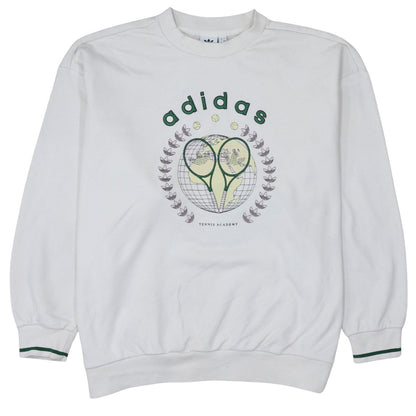 Adidas Womens White Tennis Academy Sweatshirt Size 8 Cotton Crew Neck