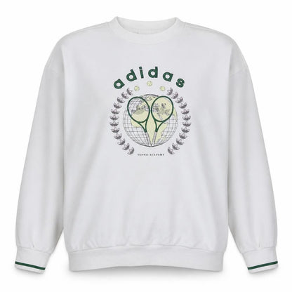Adidas Womens White Tennis Academy Sweatshirt Size 8 Cotton Crew Neck