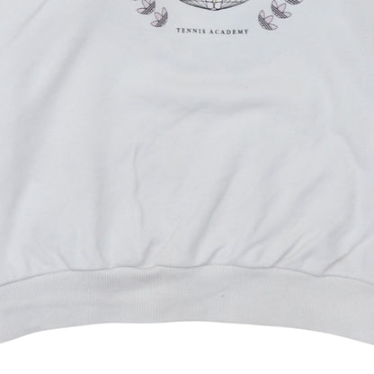 Adidas Womens White Tennis Academy Sweatshirt Size 8 Cotton Crew Neck