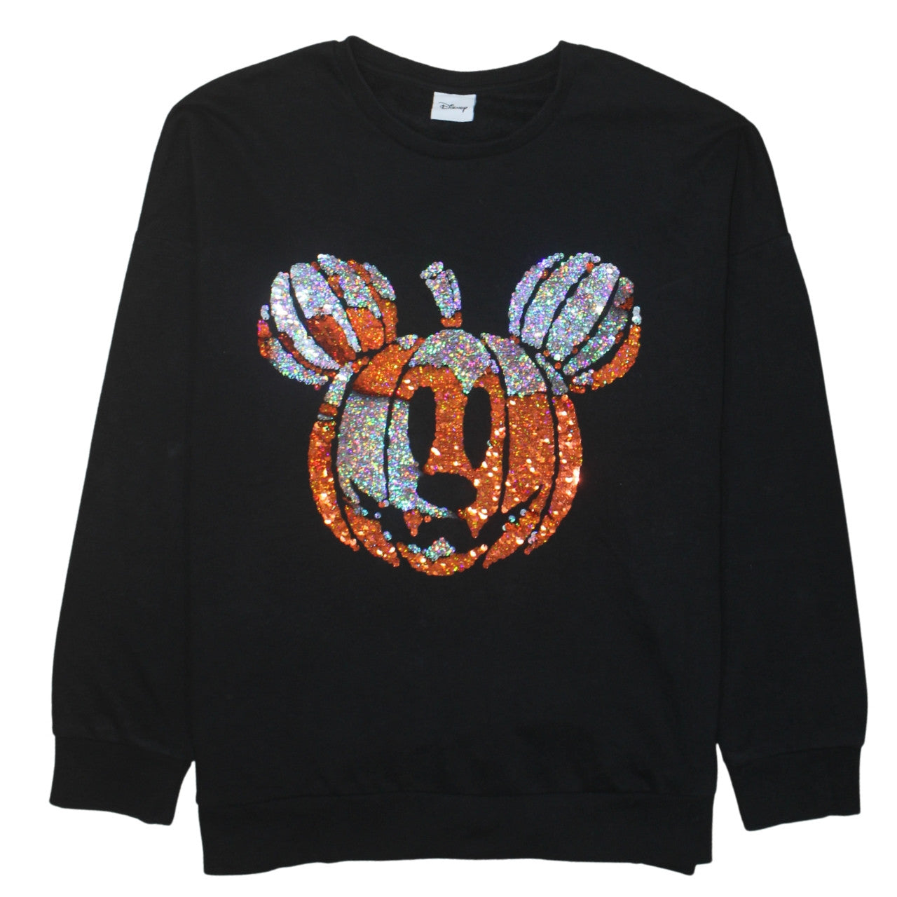 Disney Women Black Sequin Pumpkin Mickey Sweatshirt UK 16-18
