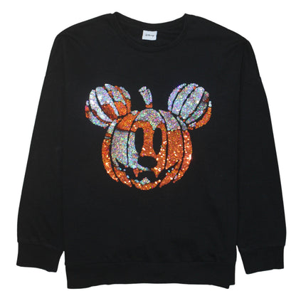 Disney Women Black Sequin Pumpkin Mickey Sweatshirt UK 16-18