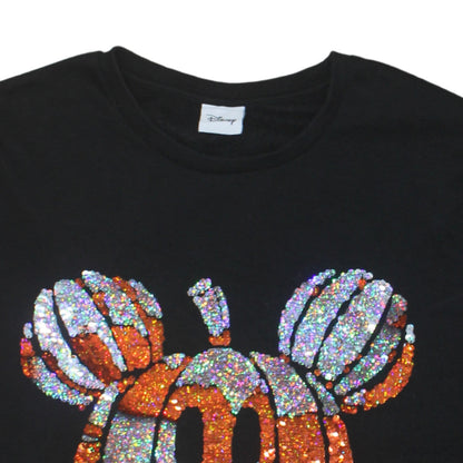 Disney Women Black Sequin Pumpkin Mickey Sweatshirt UK 16-18