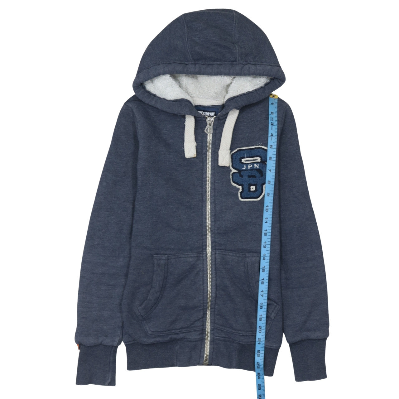 Superdry Mens Blue Full Zip Hoodie Small Japan Graphic Cotton Blend