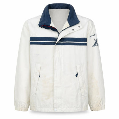 Nautica Men's White Windbreaker Jacket L Lined Cotton Nylon