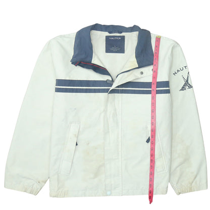Nautica Men's White Windbreaker Jacket L Lined Cotton Nylon