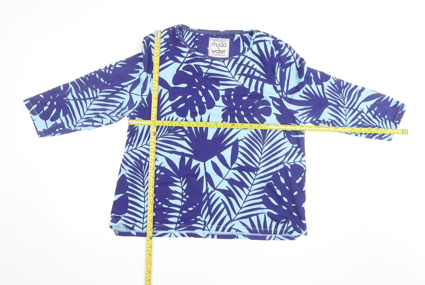 Mudd and Water Women's Blue Tropical Leaf Jersey Tunic T-Shirt Size 18