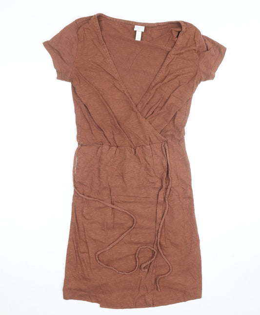 H&M Women’s Brown Short Sleeve Wrap Dress Size S