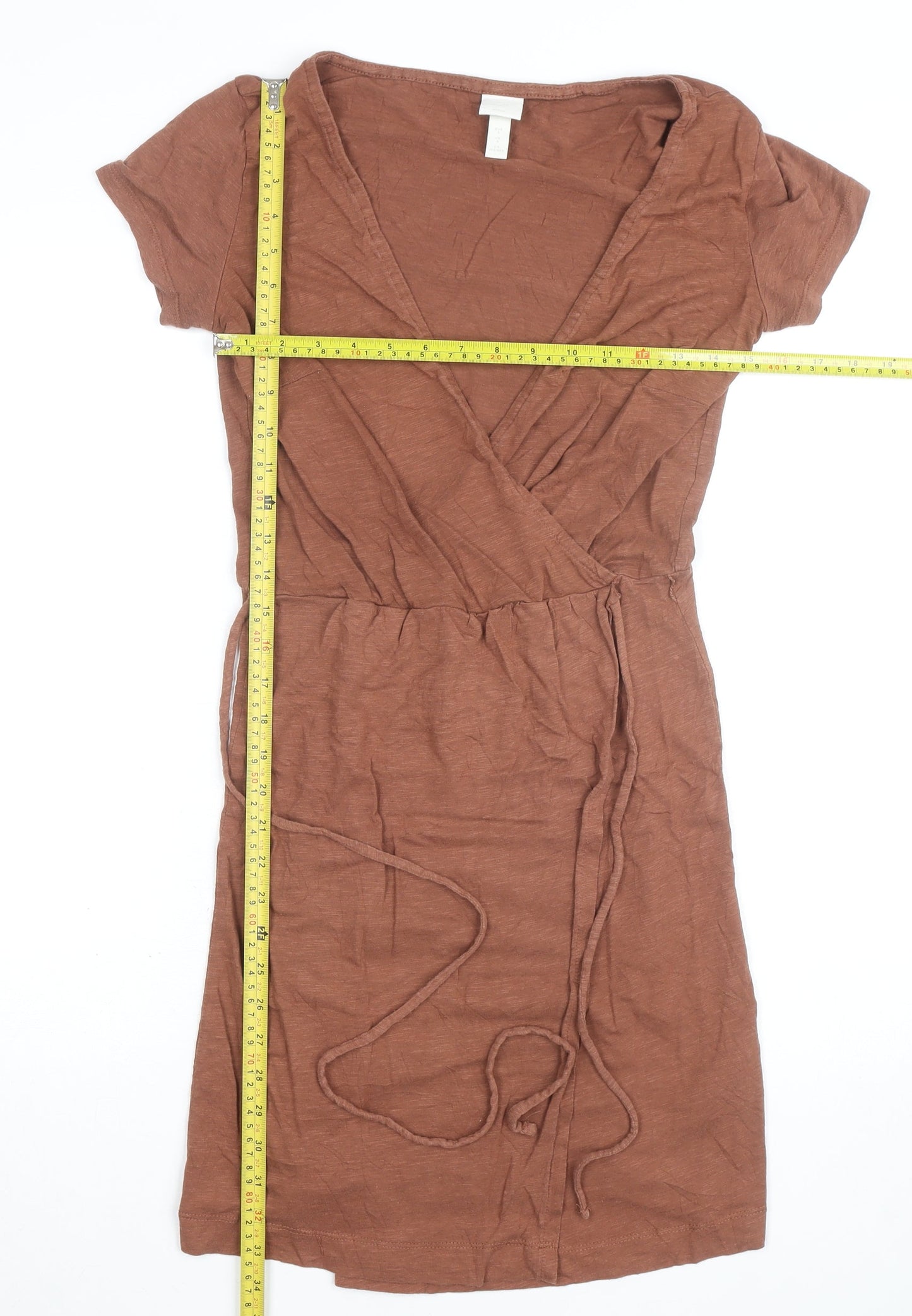 H&M Women’s Brown Short Sleeve Wrap Dress Size S