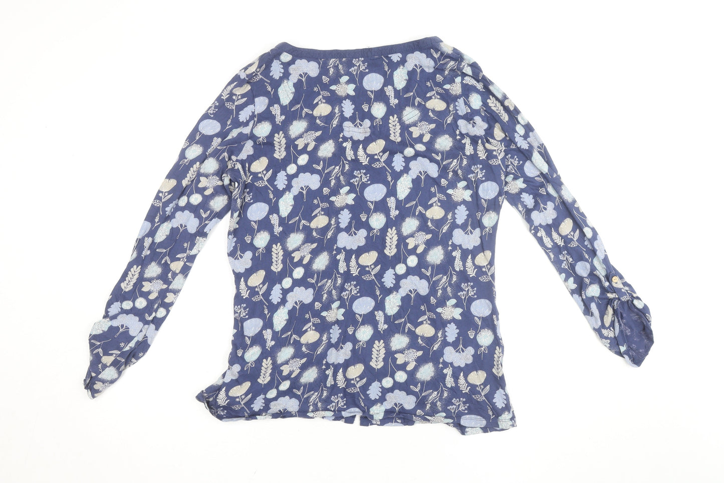 Mantaray Women Blue Floral Cotton Long Sleeve Tunic Blouse Size 12