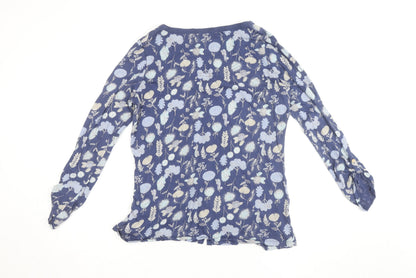 Mantaray Women Blue Floral Cotton Long Sleeve Tunic Blouse Size 12