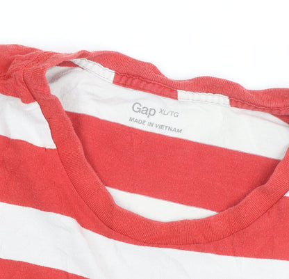 Gap Men's Red White Striped Cotton Crew Neck T-Shirt XL