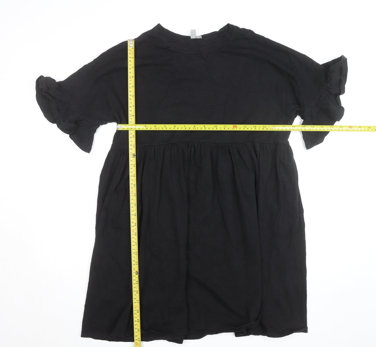 ASOS Women’s Black Knee Length Smock Dress Size 12 Short Sleeve Ruffle