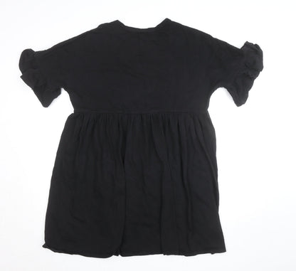 ASOS Women’s Black Knee Length Smock Dress Size 12 Short Sleeve Ruffle