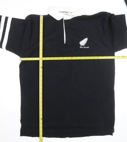 Rugby Nations Men's Black Long Sleeve New Zealand Polo Shirt M
