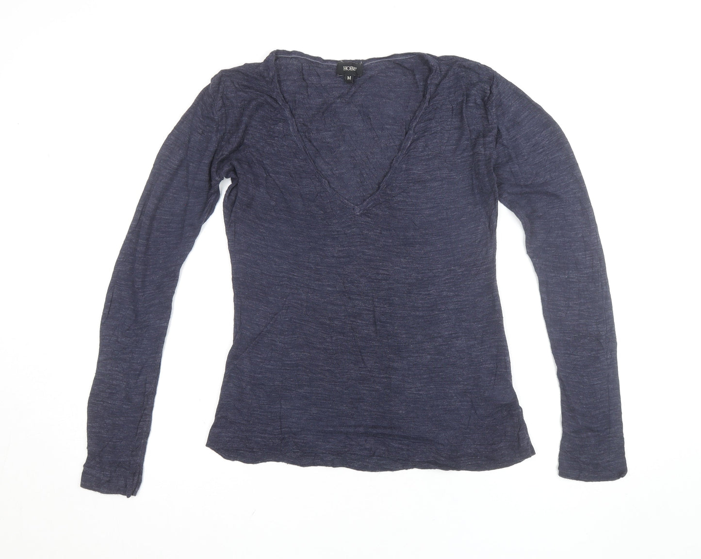 Hobbs Womens Blue Cotton V-Neck Long Sleeve T-Shirt M