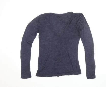 Hobbs Womens Blue Cotton V-Neck Long Sleeve T-Shirt M