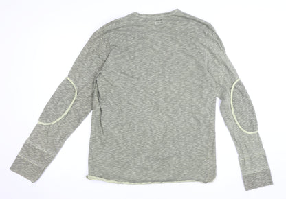 Firetrap Men's Green Long Sleeve Cotton Crew Neck Top Medium