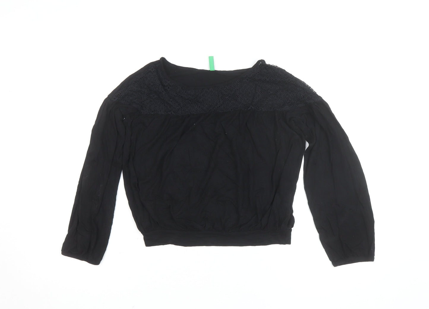 United Colors of Benetton Women's Black Lace Panel Tunic Blouse L