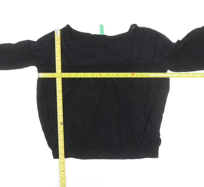 United Colors of Benetton Women's Black Lace Panel Tunic Blouse L