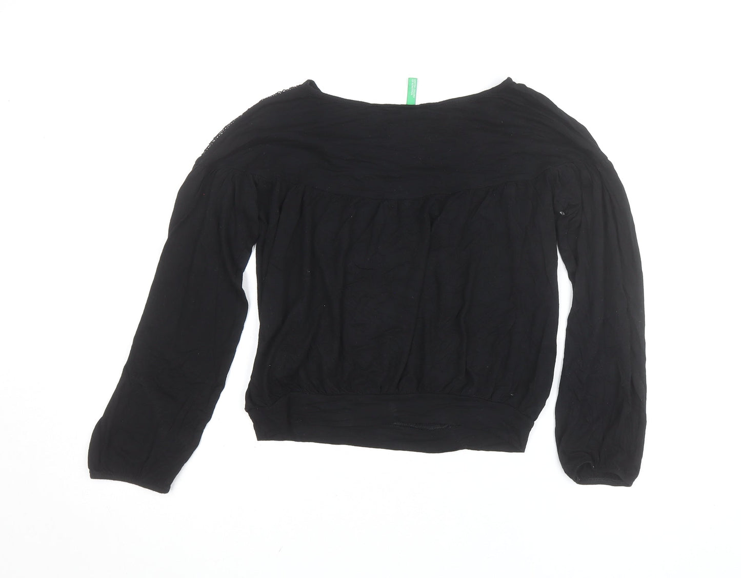 United Colors of Benetton Women's Black Lace Panel Tunic Blouse L