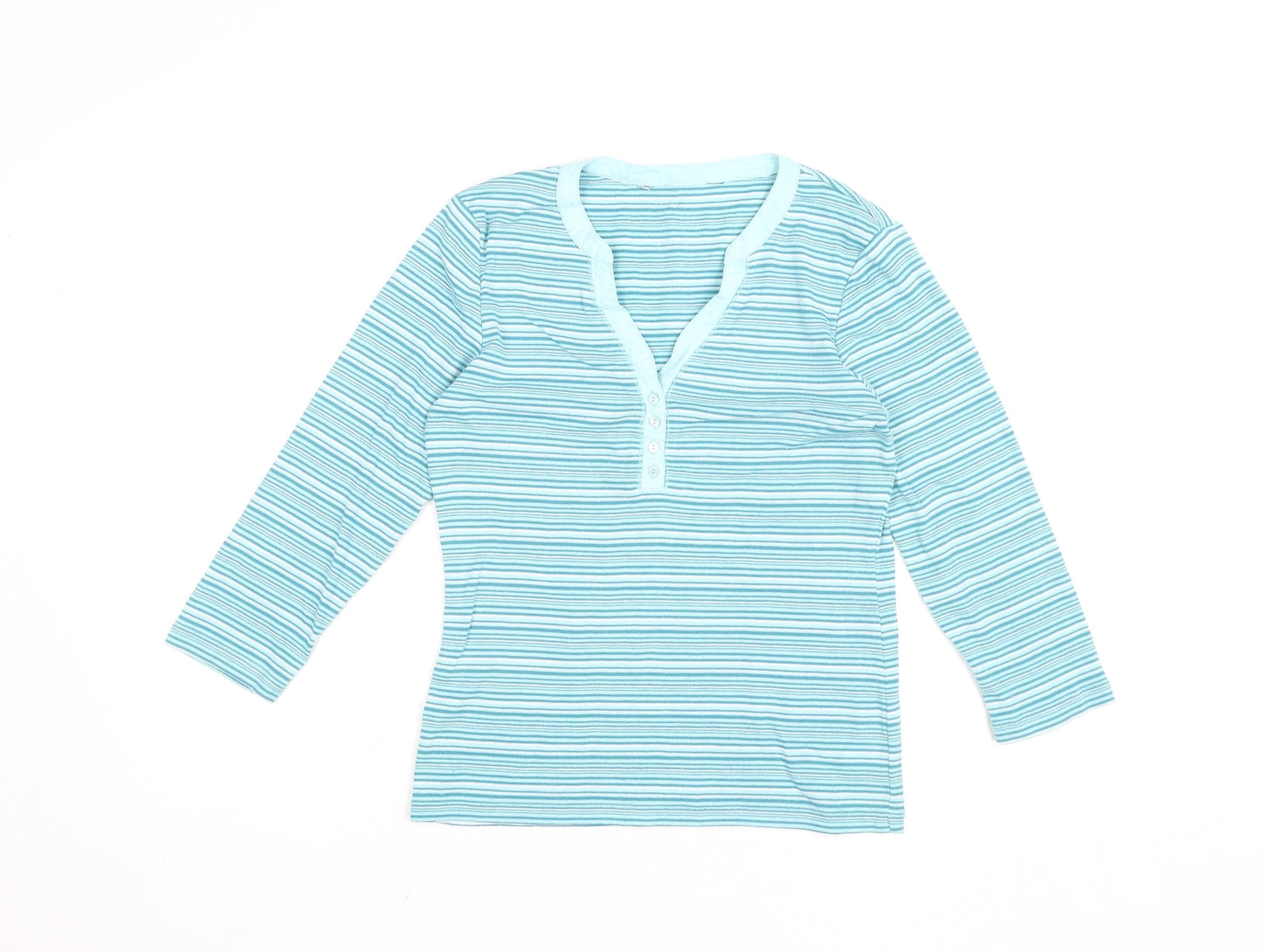 Debenhams Women’s Blue Striped Henley Long Sleeve T-Shirt Size 10