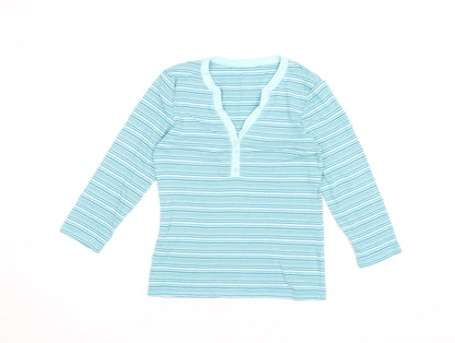 Debenhams Women’s Blue Striped Henley Long Sleeve T-Shirt Size 10