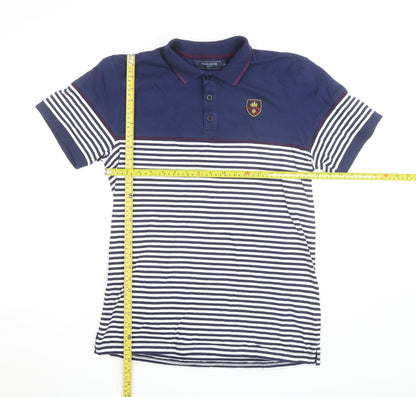 Manchester City Men's Navy Striped Polo T-Shirt M Classic Fit