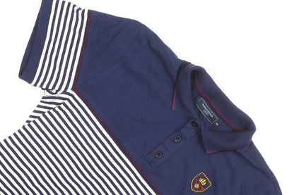 Manchester City Men's Navy Striped Polo T-Shirt M Classic Fit