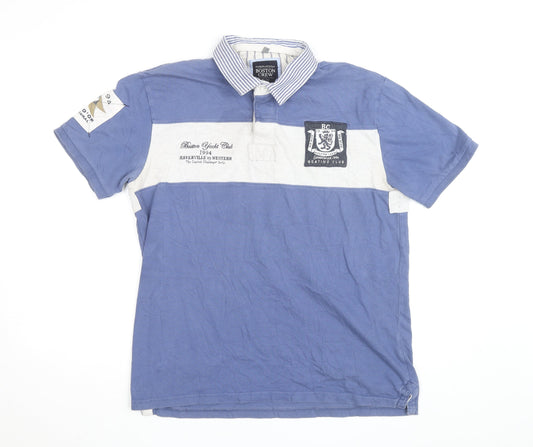 Boston Crew Men's Blue Colourblock Cotton Polo Shirt Size M