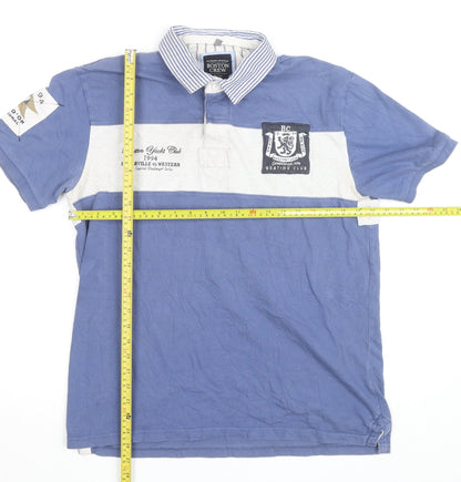 Boston Crew Men's Blue Colourblock Cotton Polo Shirt Size M